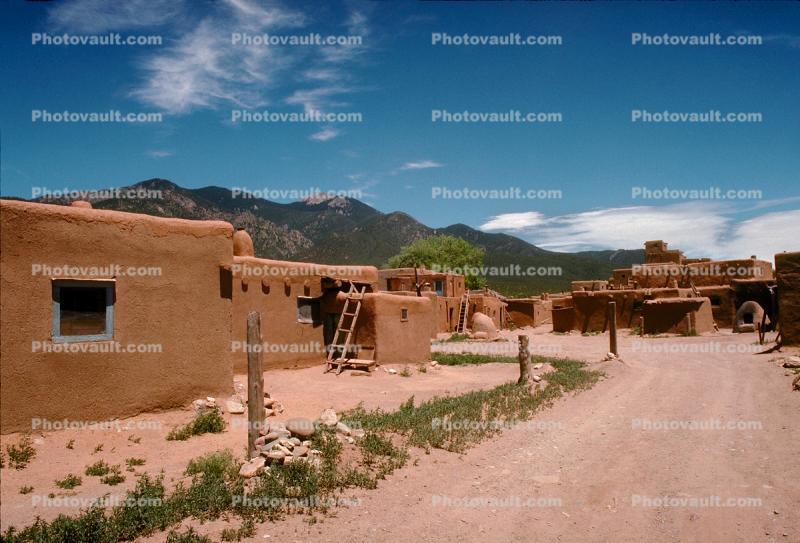 Ladders, walls, dirt road, Mountain Range, Pueblo de Taos