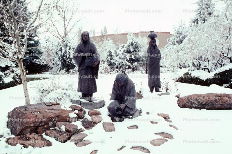 Native American Statues in the Snow