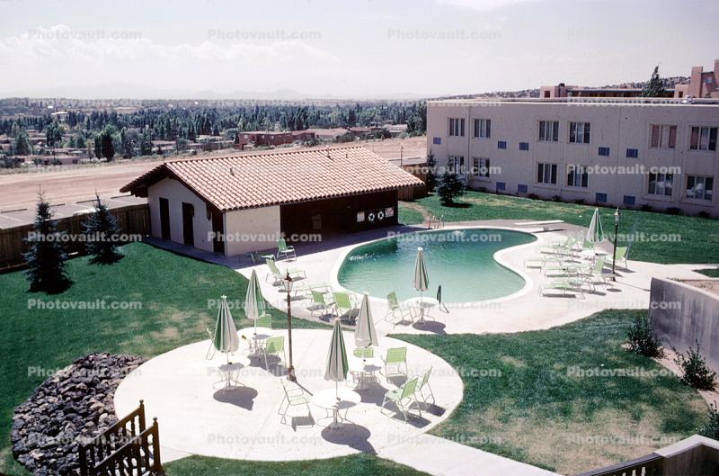 Pool, Building, plaza, poolside, motel, 1960s