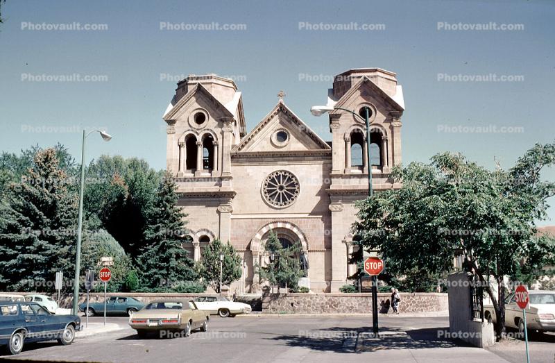 Cathedral Basilica of Saint Francis of Assisi, Saint Francis Cathedral, Santa-Fe, cars, September 1974, 1970s