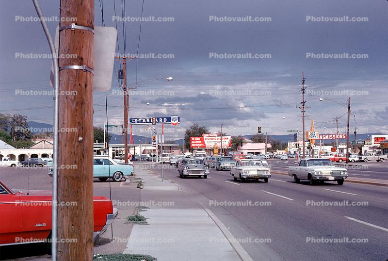Cars, automobile, vehicles, Chevy, Chevrolet, Chevron Gas Station, Albuquerque, 1960s