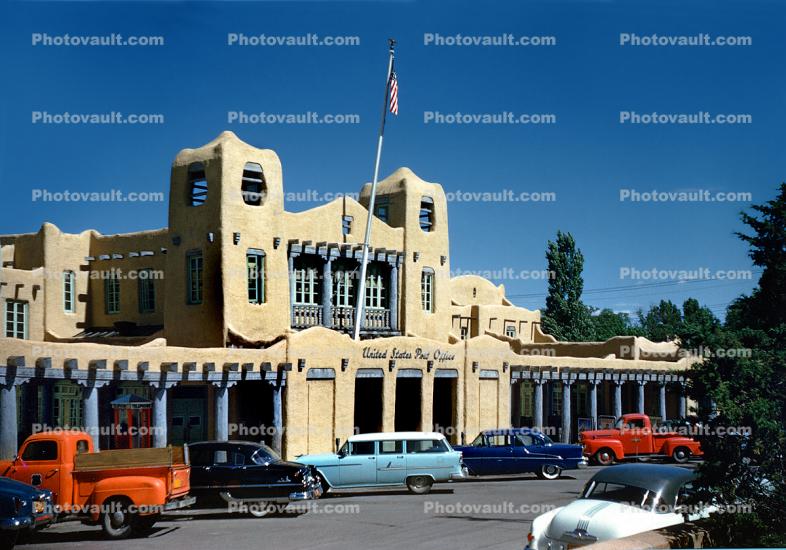 Santa-Fe Post Office, Building, Cars, 1950s