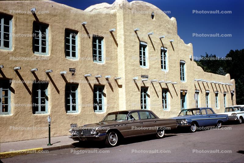 old post office, Buick, Cars, automobile, vehicles, Chevy, Adobe, Building, Landmark, 1960s