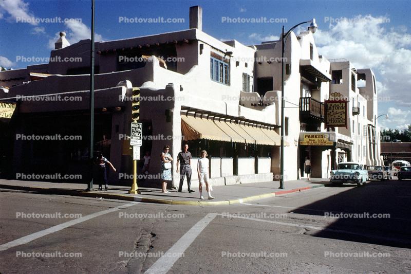 La Funda Hotel, Street, Crosswalk, Buildings, Shops, Cars, 1950s