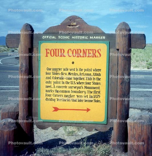 Four Corners road sign, signage, Historic Marker