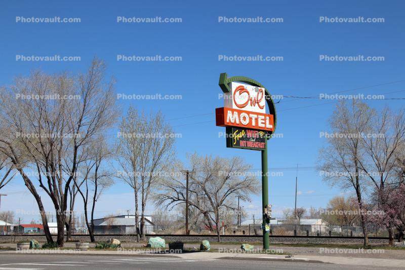 Owl Motel Signage, Railroad Track, Battle Mountain