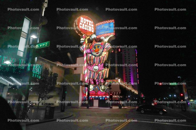 Circus Hotel Casino in Reno, Night, Clown