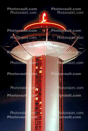 the Landmark Tower, Night, Nighttime, Neon Lights, September 1986