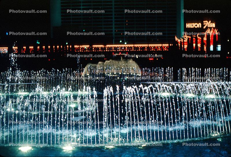 Night, lights, Water Fountain, Flamingo Hilton Hotel, Night, Nighttime, Neon Lights