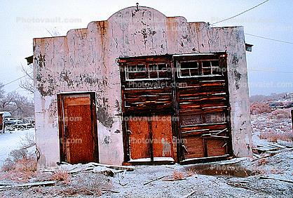 door, dilapitated, old, decaying, decay, building, snow, ice, cold, north of Walker Lake