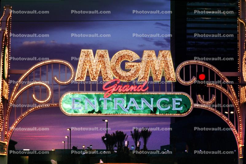 MGM Grand Entrance arch, Night, Nighttime, Neon Lights, hotel, glitter