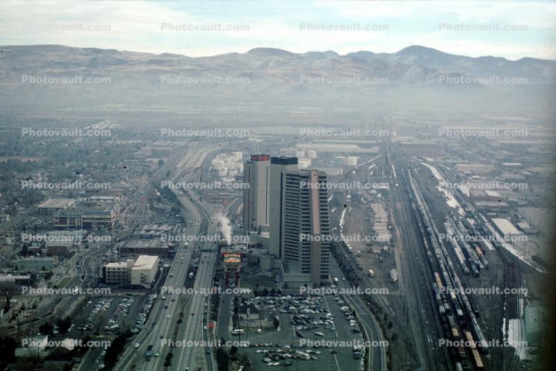 Buildings, skyline, smog, haze, Interstate, highway, December 31 1991