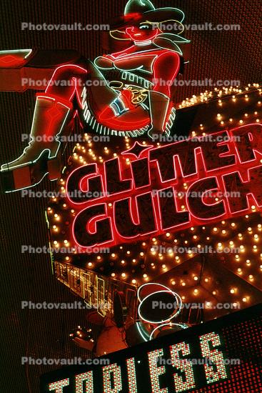 Glitter Gulch Cowgirl, Topless Entertainment, Neon Signage, Woman, Female