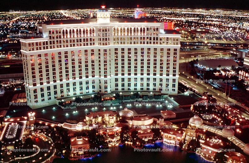 Bellagio, The Strip, Hotel, Building, Night, Nighttime, Neon Signs, buildings, casino, street, Las Vegas Blvd