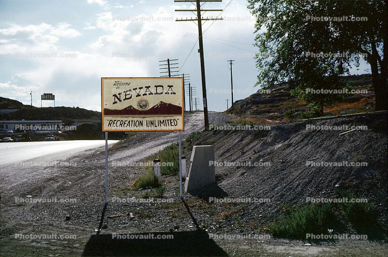 Welcome to Nevada, border sign, 1962, 1960s