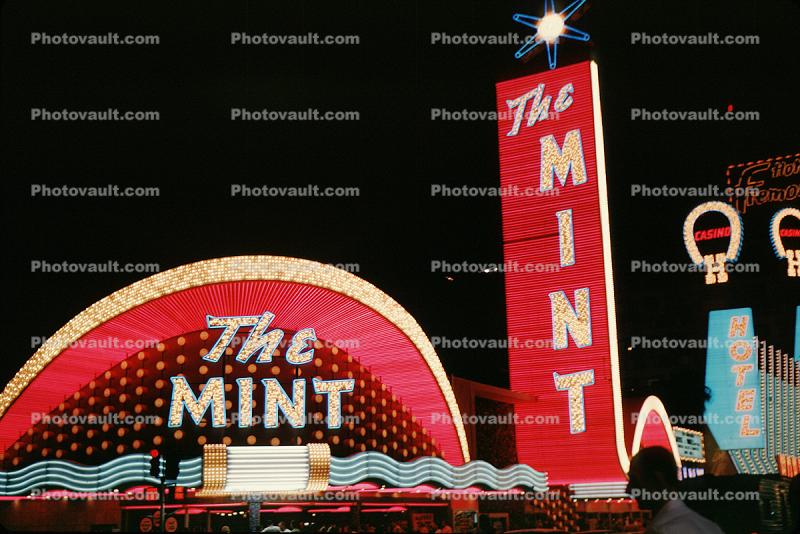 The Mint, Neon signs, night, nighttime, Las Vegas, Nevada, 1962, Hotel, Casino, building, 1960s