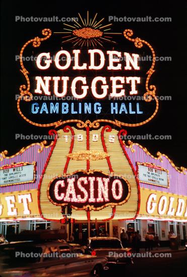 Golden Nugget, Casino, Gambling Hall, Neon signs, night, nighttime, buildings, Las Vegas, Nevada, 1962, Hotel, building, 1960s