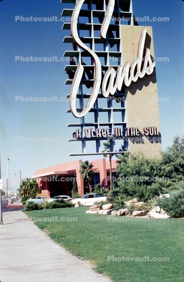 Sands, A Place in the Sun, Casino, Hotel, building, signage, 1958, 1950s