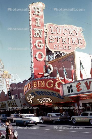 Bingo, Lucky Strike Club, Casino, Hotel, building, Gold Miner, Chevy Belair, Cars, vehicles, Automobile, 1958, 1950s