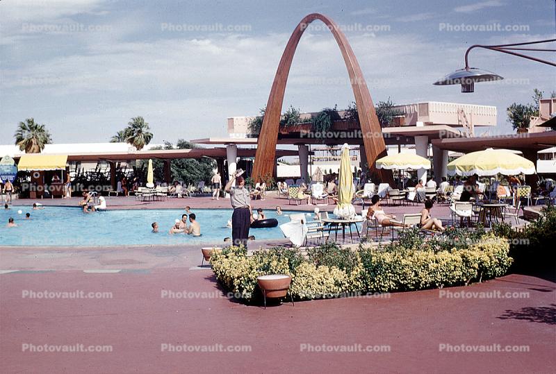 Poolside, Arch, Hotel, Casino, building, retro, 1958, 1950s