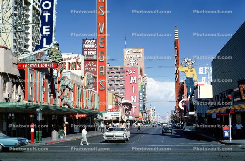 The Mint, Cowboy, Downtown, signs, crosswalk, Pontiac Bonneville, Cars, vehicles, Automobile, 1967, 1960s