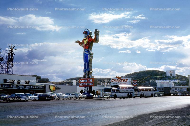 Where the West Begins, StateLine Casino, Greyhound Bus, Wendover, USA, 1960s