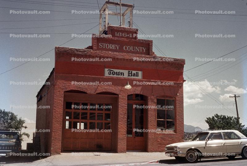 1864 Storey County Town Hall, Fire Station, car, August 3 1967, 1960s
