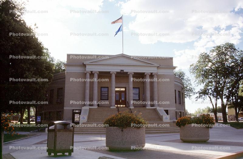 Pershing County Courthouse, government building, trash can, columns, landmark, trashcan, Lovelock