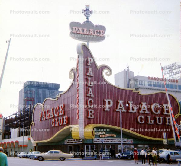 Palace Club, cars, crosswalk, building, signage, landmark, 1968, 1960s
