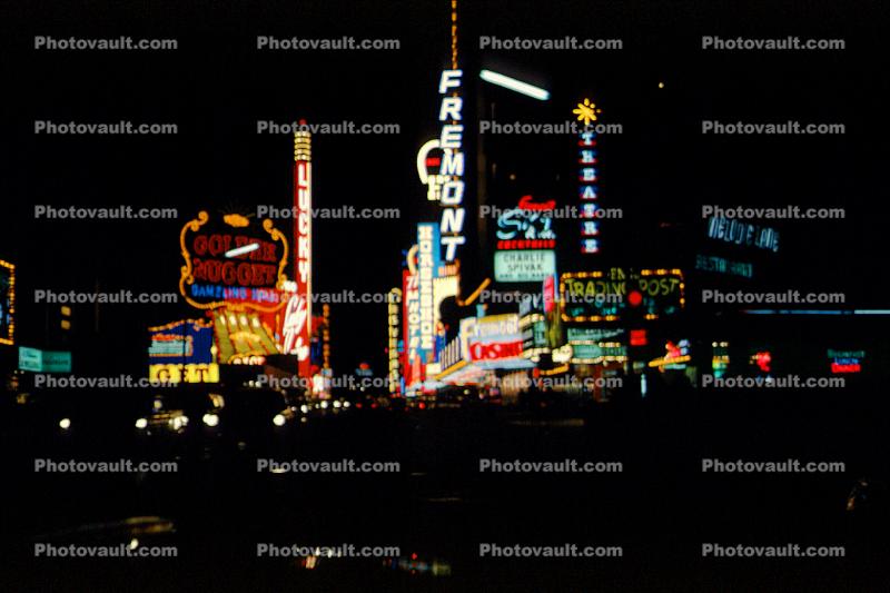 Nighttime, night lights, Hotel, Casino, building, Neon Signage, March 1965, 1960s