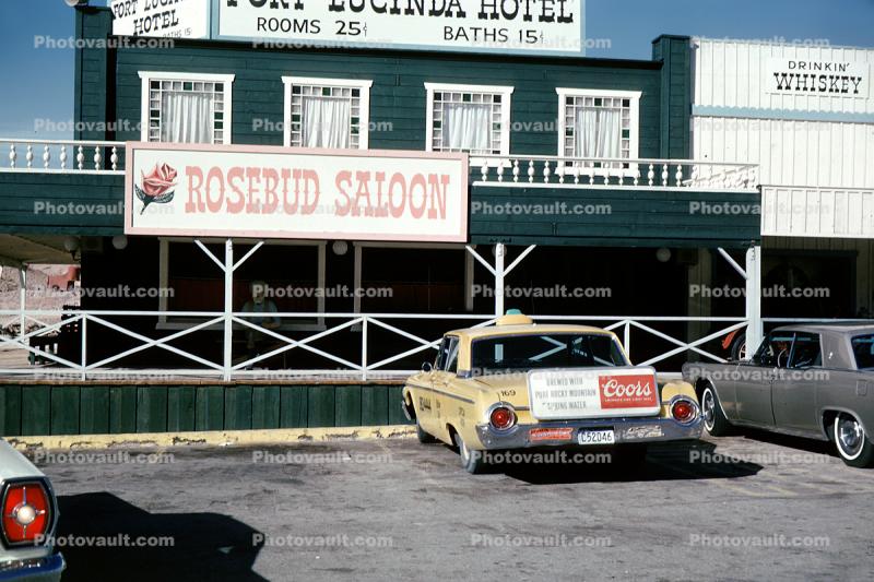 Rosebud Saloon, Ford Galaxy Taxi, Mountainair, 1960s