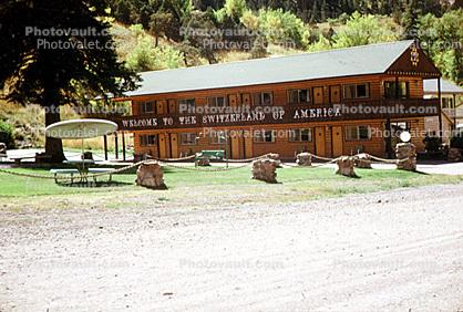 Welcome to the Switzerland of America, Lodge, Log Cabin, building, Ouray, October 1968, 1960s