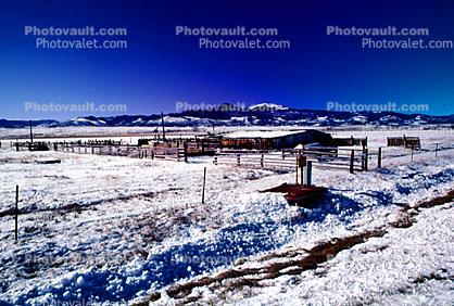 Barn, Fence, building, mountains, ice, cold, snow, South Fork