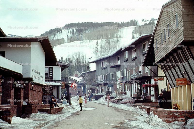 Building, small town, main street, downtown, Little Town, Americana, Vail, Ski Resort, Exterior, Outside, Outdoors, Snow, Cold, Ice, Icy, Winter, February 1972, 1970s