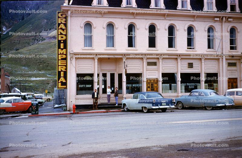 Grand Imperial Hotel, Cars, automobile, vehicles, Silverton, 1950s