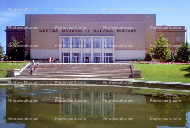 Denver Museum of Natural History, building, pond, reflection, August 1969