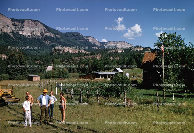 Mountains, buildings, railroad tracks, August 1969