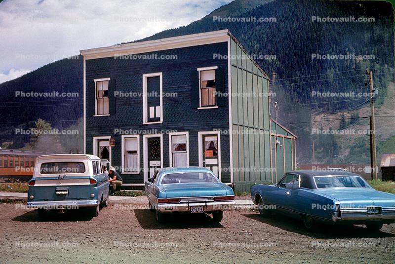 building, parked Cars, vehicles, July 1969, 1960s, Cars