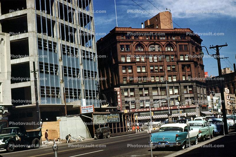 Greyhound Bus Station, Buick Cars, downtown, buildings, Automobile, Vehicle, 1950s