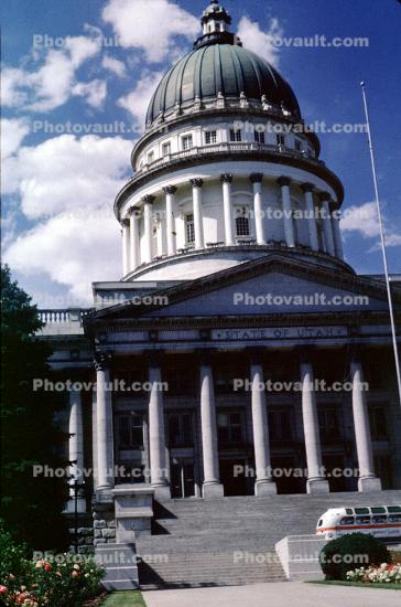 Salt Lake City Capitol Building, steps, bus, dome, columns