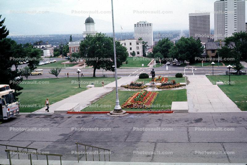 Salt Lake City, garden, buildings, July 1974