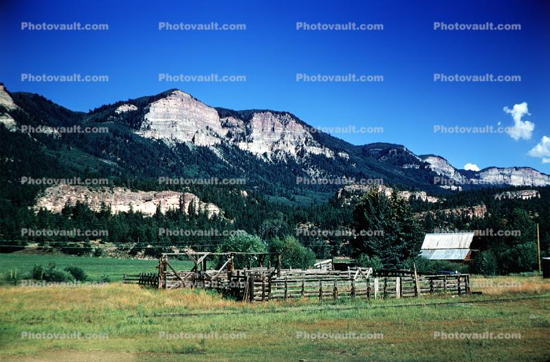 Corral, Fence, Mountains, Forest, barn, July 1969