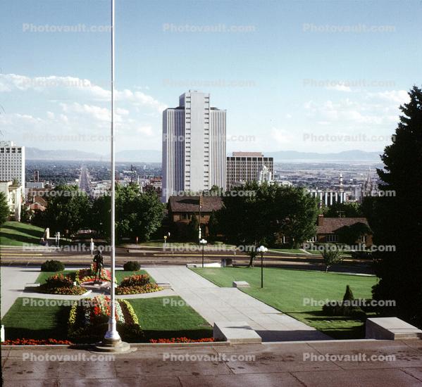 Buildings, garden at the State Capitol, Salt Lake City, July 1972