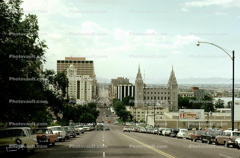 Mormon Temple, Salt Lake City, Cars, December 1966, 1960s