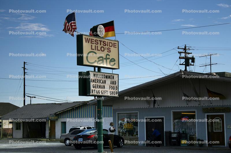 Westside Lilo's Cafe, Seligman, Arizona, Signage, American German Food