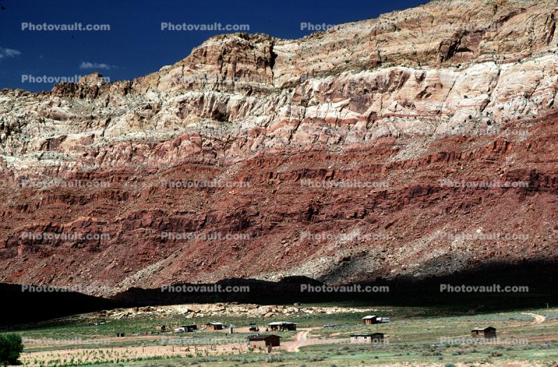 Cliffs, houses, hills, Erosion, weathering, sedimentary rock, sandstone
