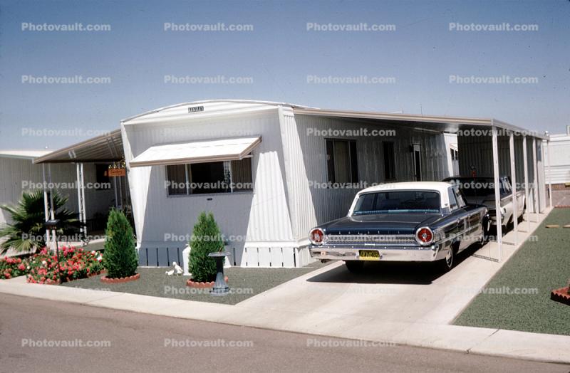 Trailer Home, Ford Galaxie, Driveway, Garage, Cars, vehicles, Automobile, 1950s