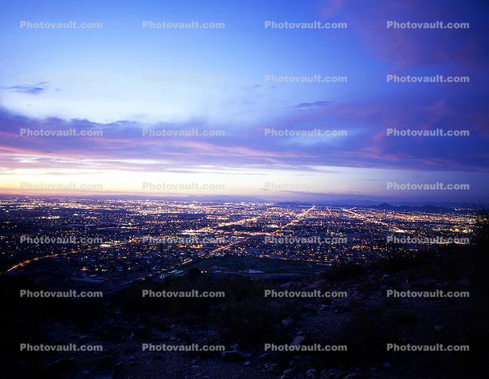 Sunset, Clouds, Dusk, night, city lights