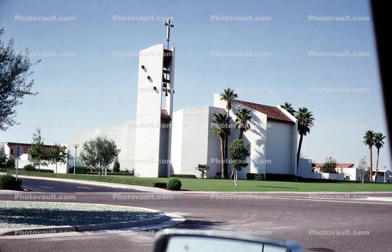 church, chapel, Christian, religion, Exterior, Outside, Outdoors, Christianity, Cross, Building, palm tree, Sun City, Arizona