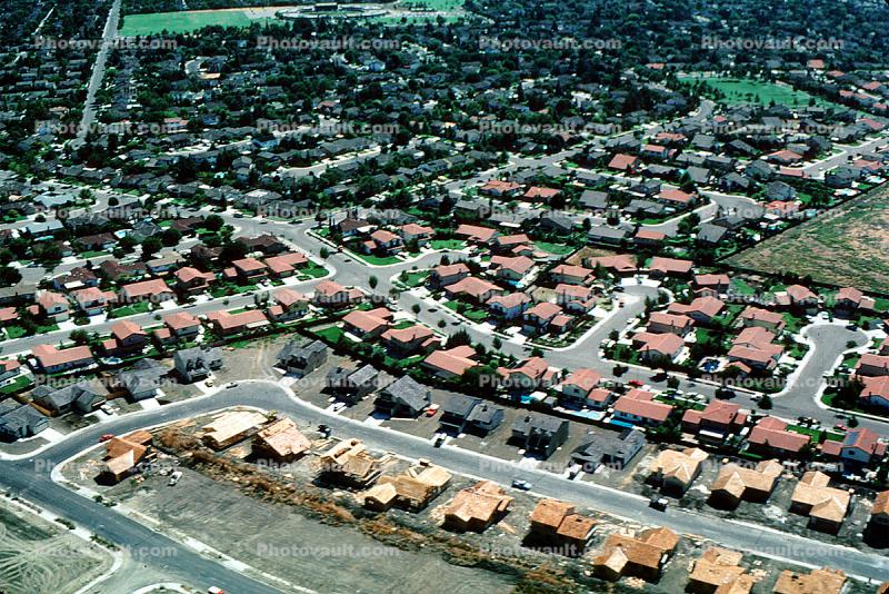 Buildings, houses, homes, texture, suburban sprawl, 1 September 1983